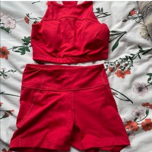 RED OV BIKER AND SHORTS BRA SET